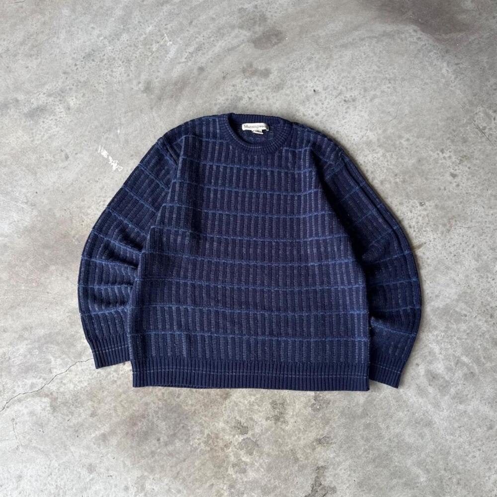 Vintage 90s Munsingwear Navy Blue Grid Knit Acrylic Sweater